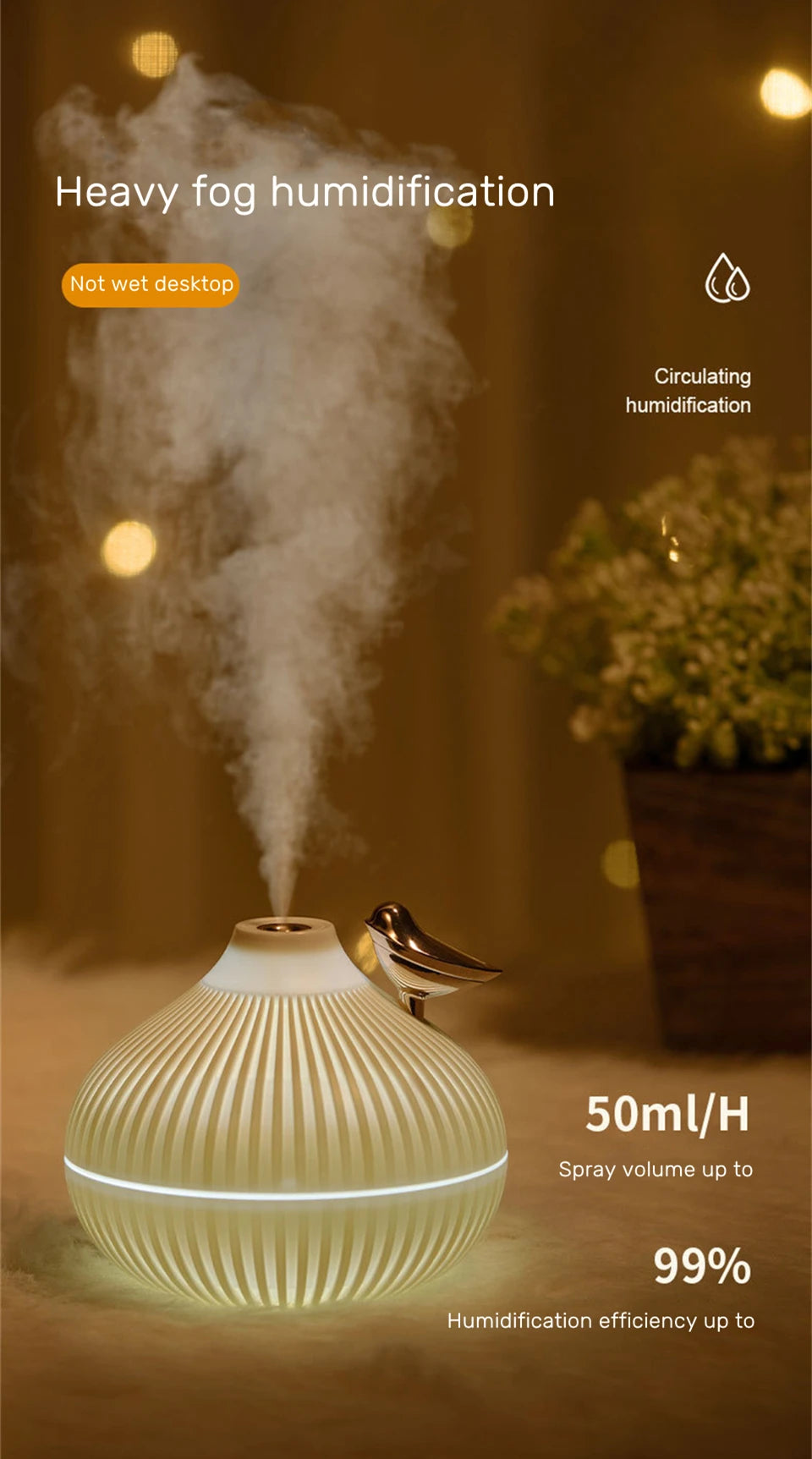 Ember & Glow USB Aroma Diffuser – 300ml Cool Mist with Warm LED Night Light