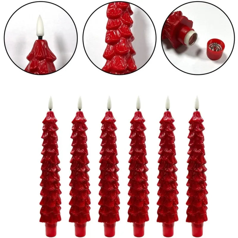 A20F-LED Flameless Candles 6-Pack With Remote Control, Realistic Flickering Wax-Like Pillars For Christmas Tree, Home Decor(Red)