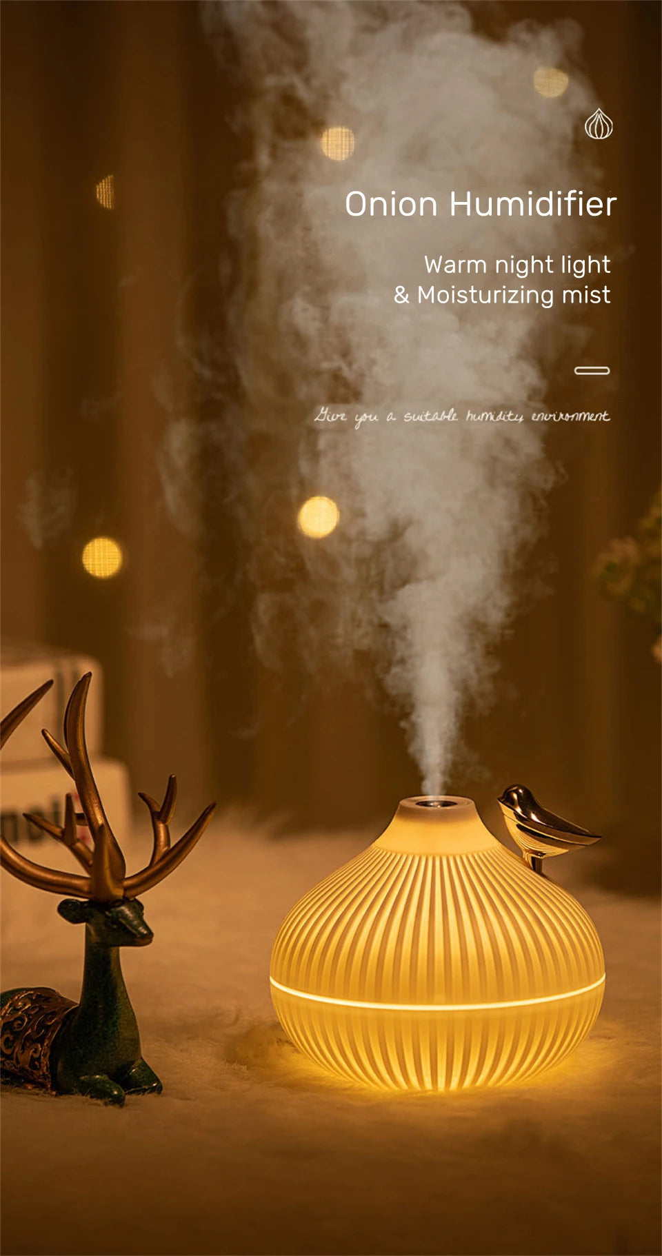 Ember & Glow USB Aroma Diffuser – 300ml Cool Mist with Warm LED Night Light
